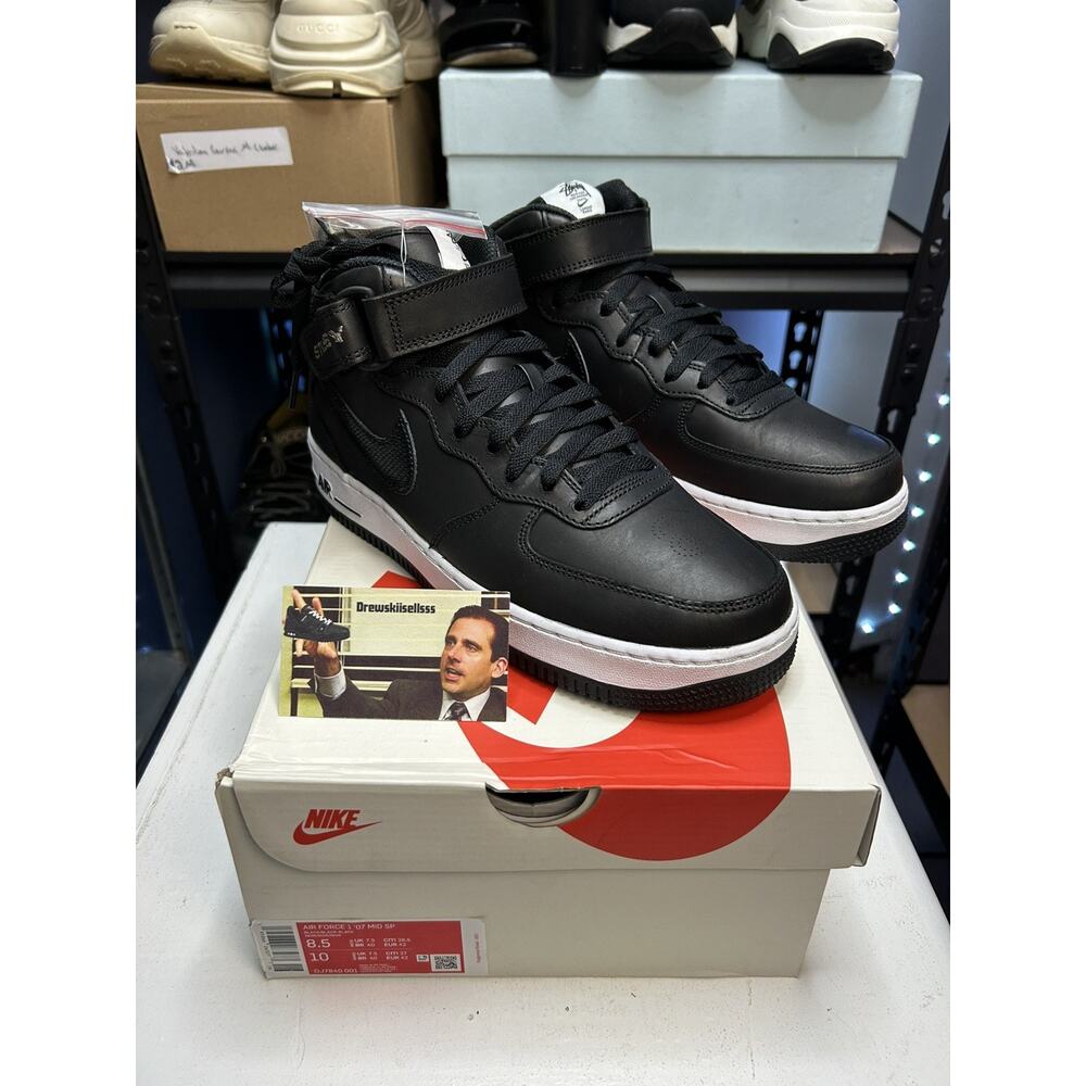 Nike Stussy x Air Force 1 '07 Mid SP Black Snakeskin Leather DJ7840-001 Size 8.5